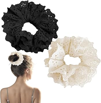 Eophmi Large Lace Scrunchie2 Pcs Oversized ScrunchieLarge WhiteLace ScrunchieBig ScrunchieLarge Hair Scrunchies Accessories for Ladies GirlsGiant ScrunchieThick Hair Bulk Scrunchies Accessories - Image 1