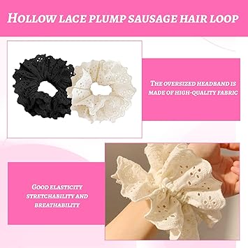 Eophmi Large Lace Scrunchie2 Pcs Oversized ScrunchieLarge WhiteLace ScrunchieBig ScrunchieLarge Hair Scrunchies Accessories for Ladies GirlsGiant ScrunchieThick Hair Bulk Scrunchies Accessories - Image 3
