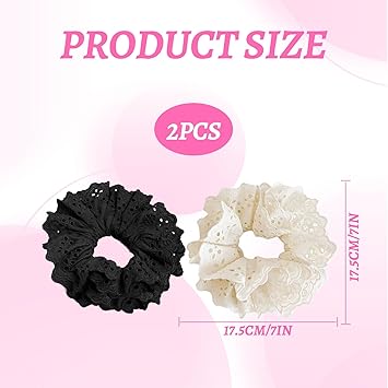 Eophmi Large Lace Scrunchie2 Pcs Oversized ScrunchieLarge WhiteLace ScrunchieBig ScrunchieLarge Hair Scrunchies Accessories for Ladies GirlsGiant ScrunchieThick Hair Bulk Scrunchies Accessories - Image 2