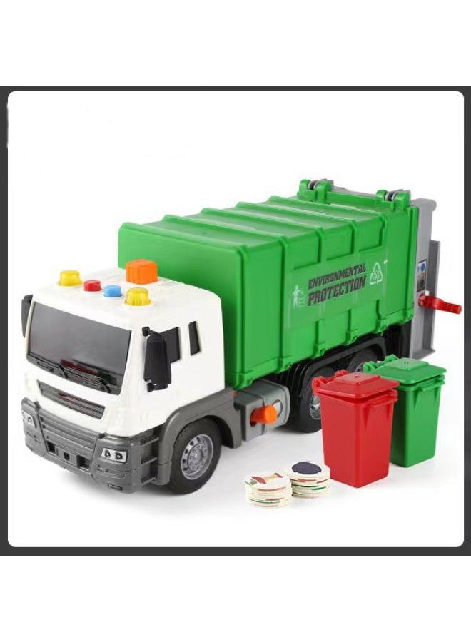 HALAMODO Garbage Truck Toys for Toddlers with Dumpster, Air Pressure Lift Inertia Garbage Truck Toy Set (With 2 Trash Bins & 40 Learning Cards) , Children Toy,  Garbage Truck Pump Lift Simulation Sanitation Vehicle , Sweeper Cleaning Truck , Friction Powered Trash Vehicle with Lights and Sounds, 26.5*10*12.5 Cm - Image 2