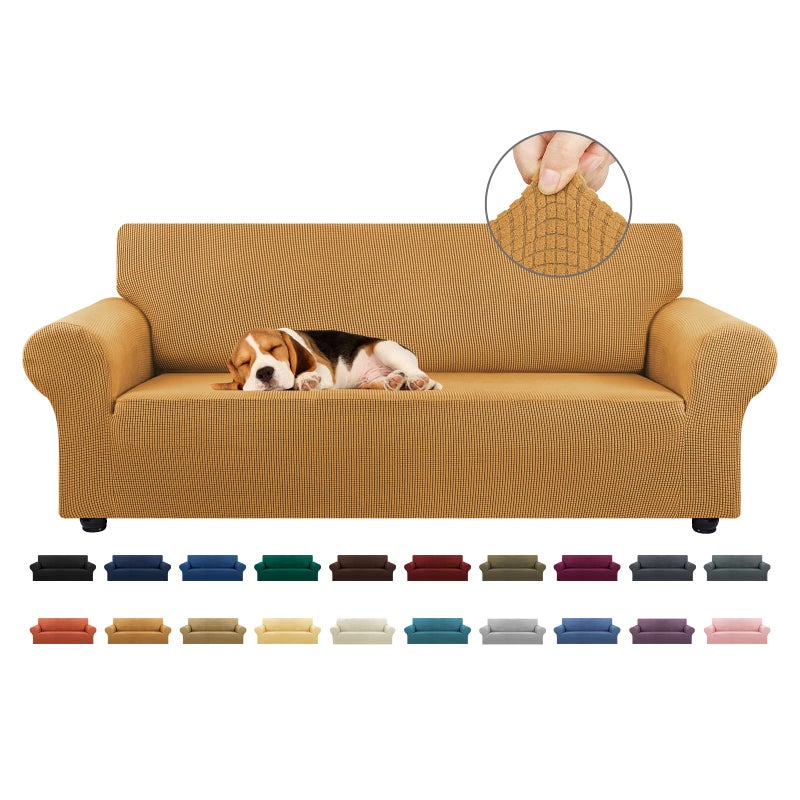 KEKUOU Stretch Sofa Cover Slipcover ï¼ŒCouch Covers for 3 Cushion Couch Sofa pet Friendly (78"-94") Furniture Protector Sofa with Elastic Bottom for Kids,Dog, Jacquard Small Checked(Large,Golden) - Image 1