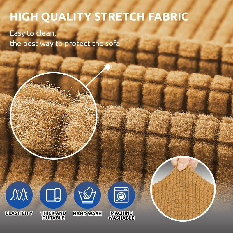 KEKUOU Stretch Sofa Cover Slipcover ï¼ŒCouch Covers for 3 Cushion Couch Sofa pet Friendly (78"-94") Furniture Protector Sofa with Elastic Bottom for Kids,Dog, Jacquard Small Checked(Large,Golden) - Image 5