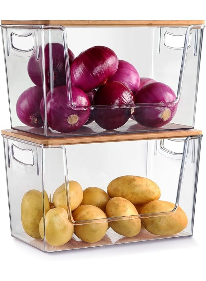 LOOPITYS Stackable Storage Organizers Kitchen(11.42" *7.08" *7.08" ), Pantry Counter Organizer Basket for  Vegetable (Onion, Potato),Home desktop storage box, kitchen countertop seasoning multifunctional storage box, transparent wooden lid storage box - Image 3
