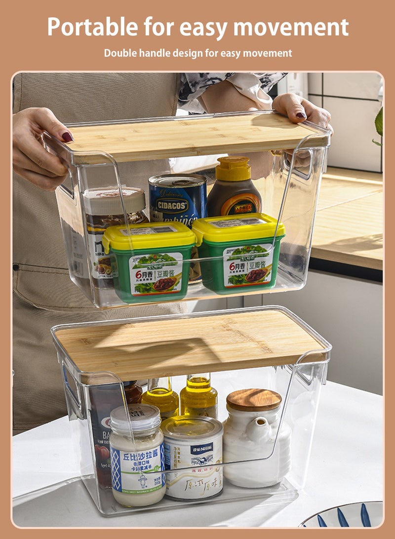 LOOPITYS Stackable Storage Organizers Kitchen(11.42" *7.08" *7.08" ), Pantry Counter Organizer Basket for  Vegetable (Onion, Potato),Home desktop storage box, kitchen countertop seasoning multifunctional storage box, transparent wooden lid storage box - Image 4