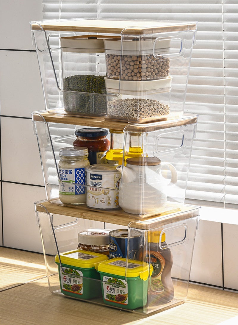 LOOPITYS Stackable Storage Organizers Kitchen(11.42" *7.08" *7.08" ), Pantry Counter Organizer Basket for  Vegetable (Onion, Potato),Home desktop storage box, kitchen countertop seasoning multifunctional storage box, transparent wooden lid storage box - Image 5