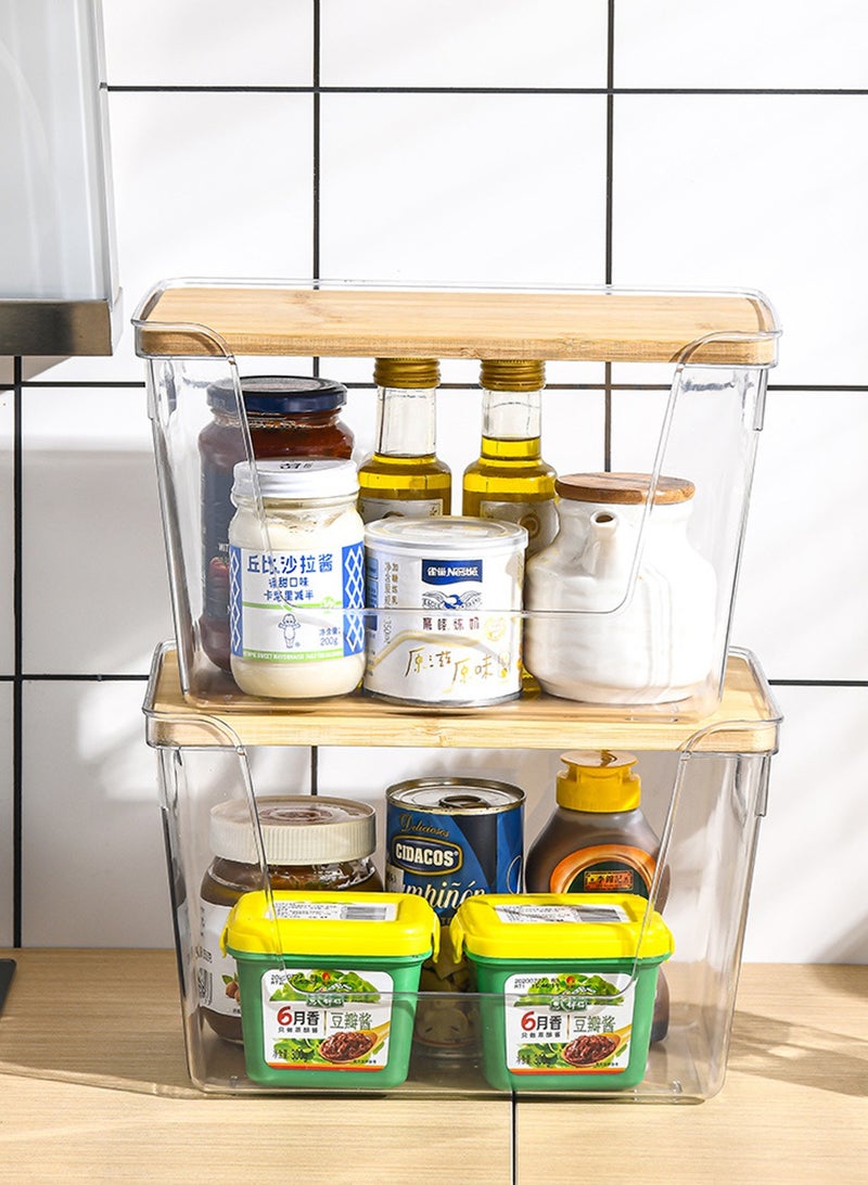 LOOPITYS Stackable Storage Organizers Kitchen(11.42" *7.08" *7.08" ), Pantry Counter Organizer Basket for  Vegetable (Onion, Potato),Home desktop storage box, kitchen countertop seasoning multifunctional storage box, transparent wooden lid storage box - Image 1