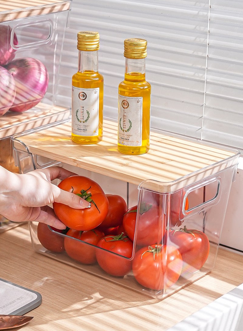 LOOPITYS Stackable Storage Organizers Kitchen(11.42" *7.08" *7.08" ), Pantry Counter Organizer Basket for  Vegetable (Onion, Potato),Home desktop storage box, kitchen countertop seasoning multifunctional storage box, transparent wooden lid storage box - Image 2