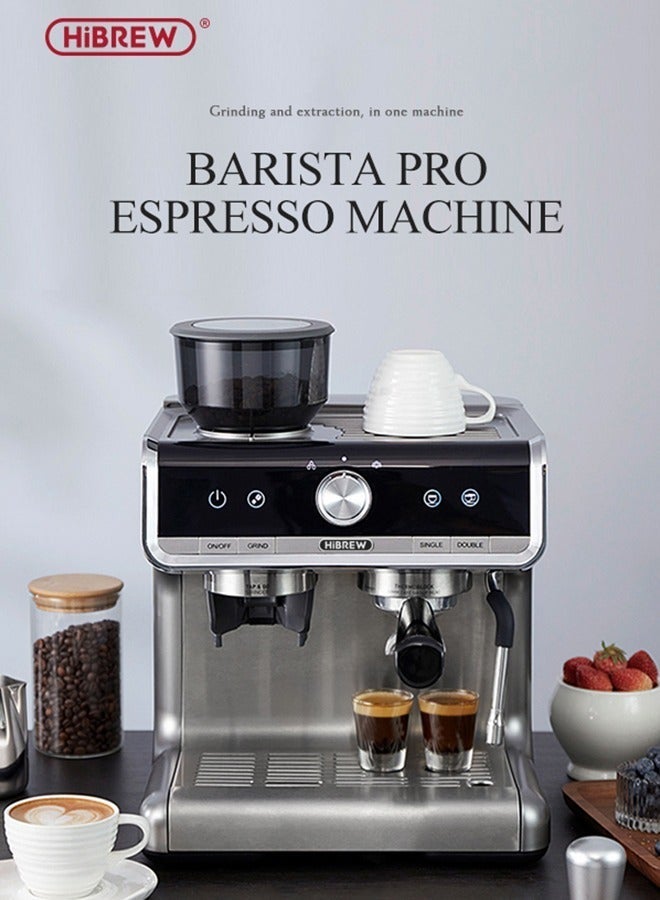 هيبرو ماكينة إسبريسو HiBREW Barista Pro من حبوب البن إلى الكوب - مطحنة مدمجة عالية الجودة ومجموعة كاملة من أدوات الباريستا (مكبس/إبريق حليب) للاستخدام المنزلي والمقاهي والمكاتب H7 - Image 2