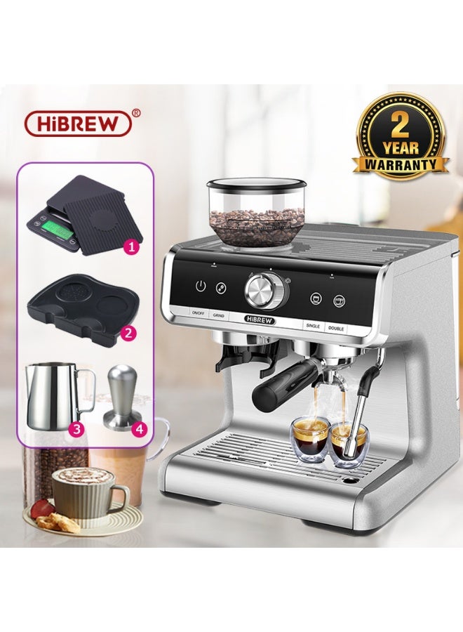 هيبرو ماكينة إسبريسو HiBREW Barista Pro من حبوب البن إلى الكوب - مطحنة مدمجة عالية الجودة ومجموعة كاملة من أدوات الباريستا (مكبس/إبريق حليب) للاستخدام المنزلي والمقاهي والمكاتب H7 - Image 1