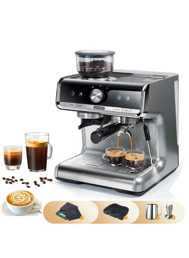 هيبرو ماكينة إسبريسو HiBREW Barista Pro من حبوب البن إلى الكوب - مطحنة مدمجة عالية الجودة ومجموعة كاملة من أدوات الباريستا (مكبس/إبريق حليب) للاستخدام المنزلي والمقاهي والمكاتب H7 - Image 1
