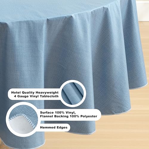 Lintex Cafe Hotel Linen Look Vinyl Flannel Backed Tablecloth, Heavyweight 4 Gauge, 70 Inch Round, Chambray Blue Indoor Outdoor Waterproof Wipe Clean Table Cover - Image 4