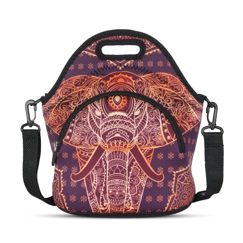 Violet Mist Neoprene Thermal Insulated Lunch Bag Cute Animal Lunch Bag Tote with Extra Pocket Detachable Adjustable Shoulder Lunchbox Food Handbags Picnic Work Gifts for Women men, Retro Elephant 2 - Image 1