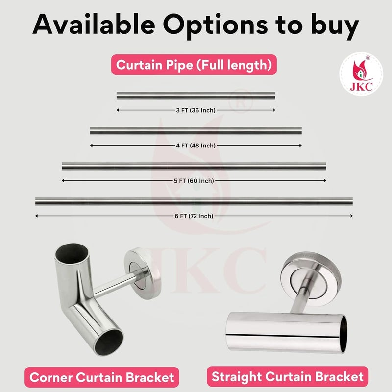 JKC Seamless Curtain Pipe No Joint Design for Enhanced Durability Ideal as Curtain Rod Pipe Shower Curtain Rod Window Curtain Rod Silver CP Pack of 2 5 FT Pipe - Image 3
