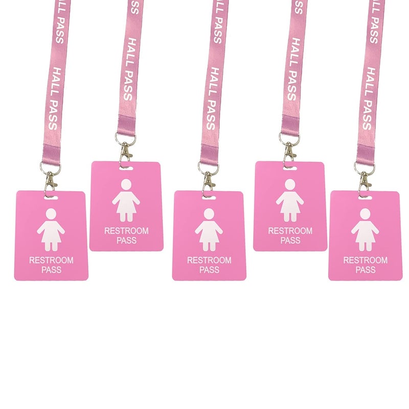 Bemaxy Hall Pass Lanyards with Card Passes,Unbreakable School Classroom Passes Set for Teacher Parents (Hall Bathroom Library Office & Nurse),5 Pcs (Girls' Restroom) - Image 1