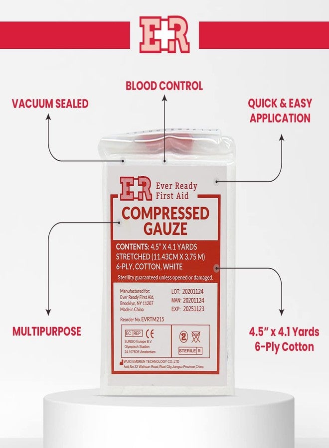 Ever Ready First Aid Compressed Sterile Gauze, 6-Ply Emergency Medical Dressing for First Aid Kits – 4.5” x 4.1 Yards - 5 Pack - Image 2