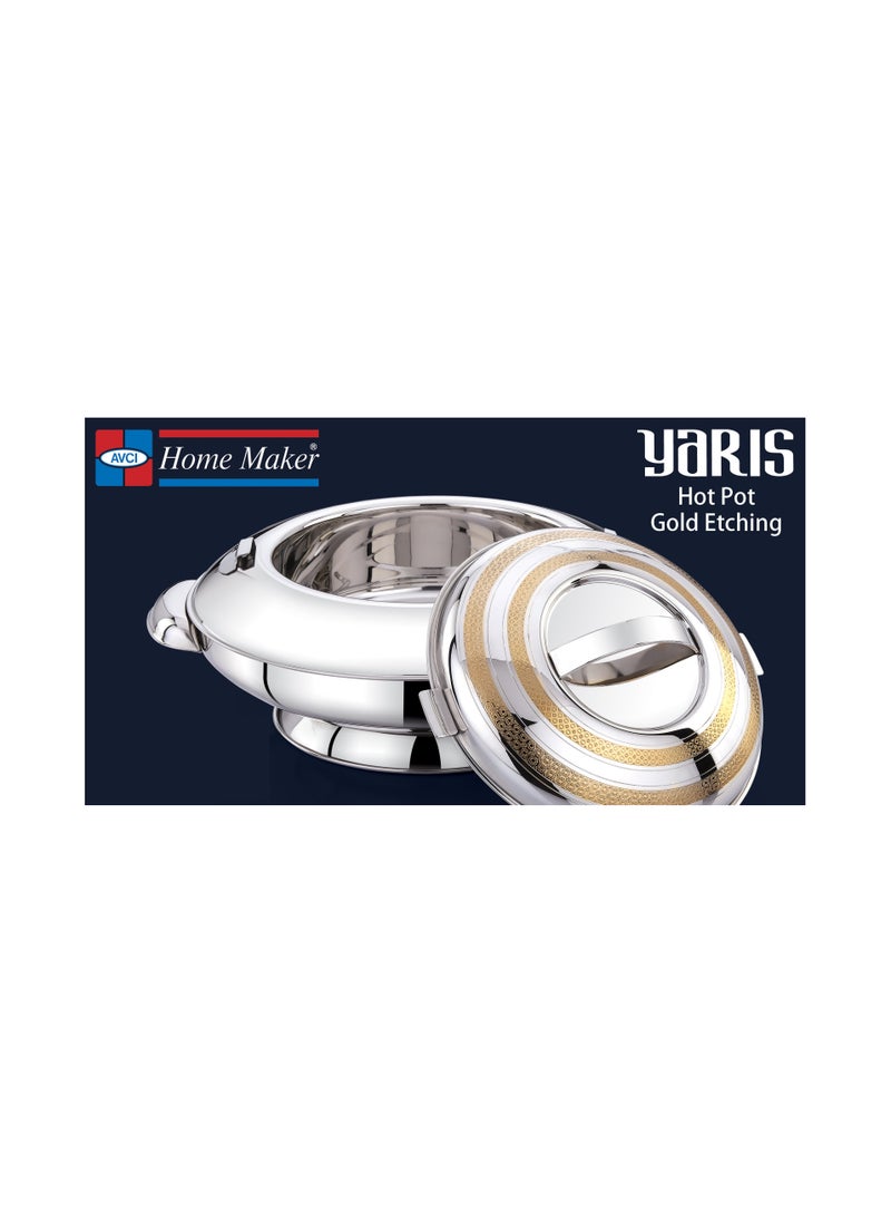 Homemaker Yaris Hotpot 2500ml Capacity - Unique Locking Lid - High Quality Stainless Steel - Gold Etching & Silver  - Image 3