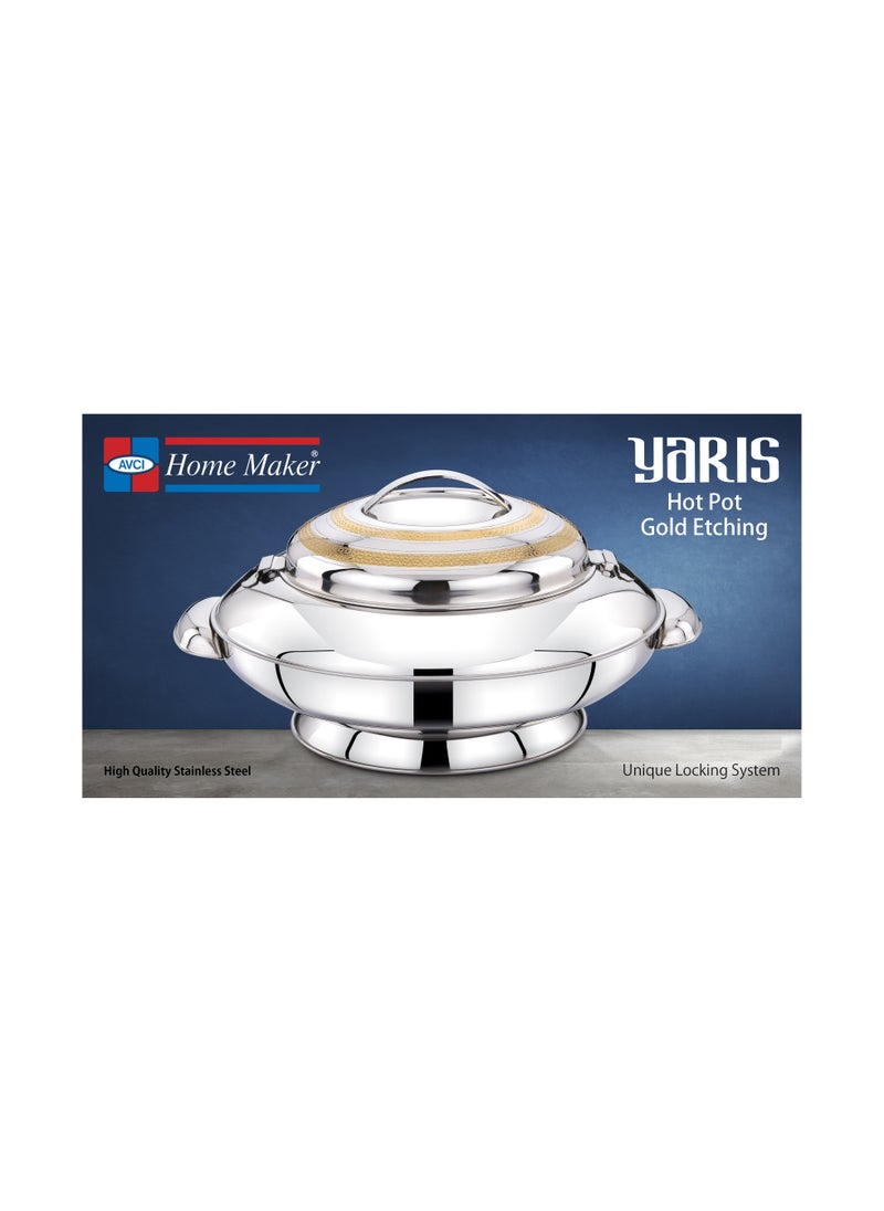 Homemaker Yaris Hotpot 2500ml Capacity - Unique Locking Lid - High Quality Stainless Steel - Gold Etching & Silver  - Image 2