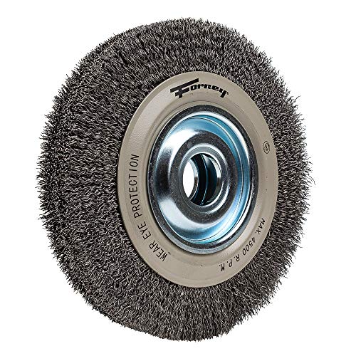 Forney 72897 Wire Bench Wheel Brush, Industrial Pro Crimped with 1/2-Inch Through 2-Inch Multi Arbor, 8-Inch-by-.012-Inch - Image 2