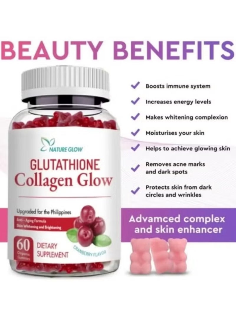 Nature Glow Collagen Gummies with Glutathione – Cranberry Flavor – Beauty Nutrition Dietary Supplement – 60 Gummies - Image 2