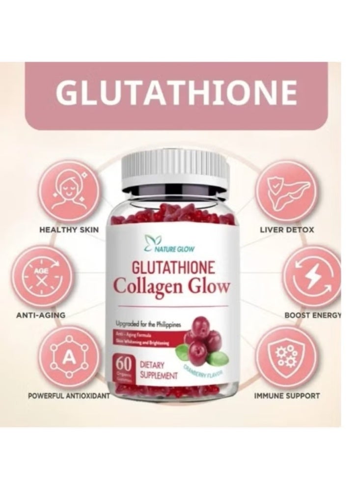 Nature Glow Collagen Gummies with Glutathione – Cranberry Flavor – Beauty Nutrition Dietary Supplement – 60 Gummies - Image 4