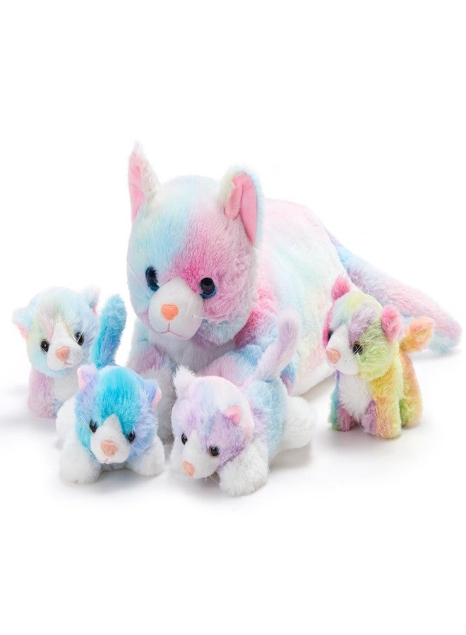 WEWILL 22'' Rainbow Cat Stuffed Animal, Mommy Cat with 4 Babies cat, Magical Cat Pillow Plushies for Girls Ages 3-8, Cats Plush Toys for Christmas, Valentine's, Birthday Gifts - Image 1