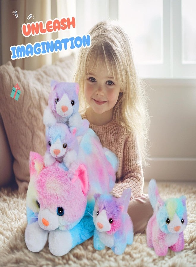 WEWILL 22'' Rainbow Cat Stuffed Animal, Mommy Cat with 4 Babies cat, Magical Cat Pillow Plushies for Girls Ages 3-8, Cats Plush Toys for Christmas, Valentine's, Birthday Gifts - Image 2