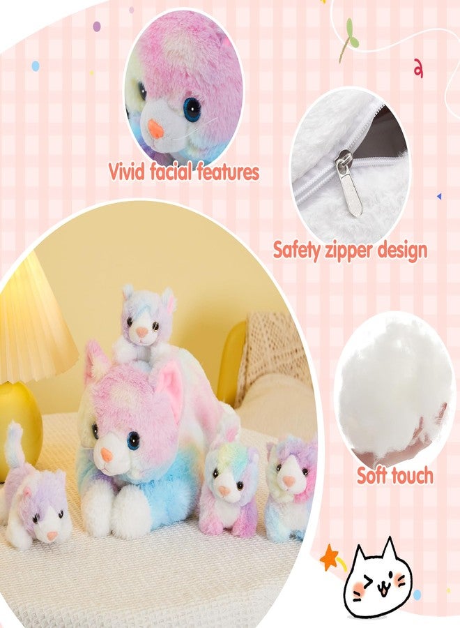 WEWILL 22'' Rainbow Cat Stuffed Animal, Mommy Cat with 4 Babies cat, Magical Cat Pillow Plushies for Girls Ages 3-8, Cats Plush Toys for Christmas, Valentine's, Birthday Gifts - Image 3
