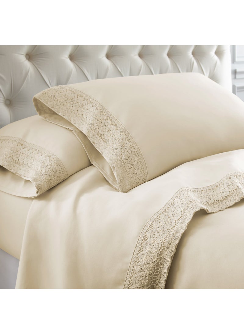 Modern Threads Modern Threads Soft Microfiber Crochet Lace Sheets  Luxurious Microfiber Bed Sheets  Includes Flat Sheet Fitted Sheet with Deep Pockets  Pillowcases Linen Queen 