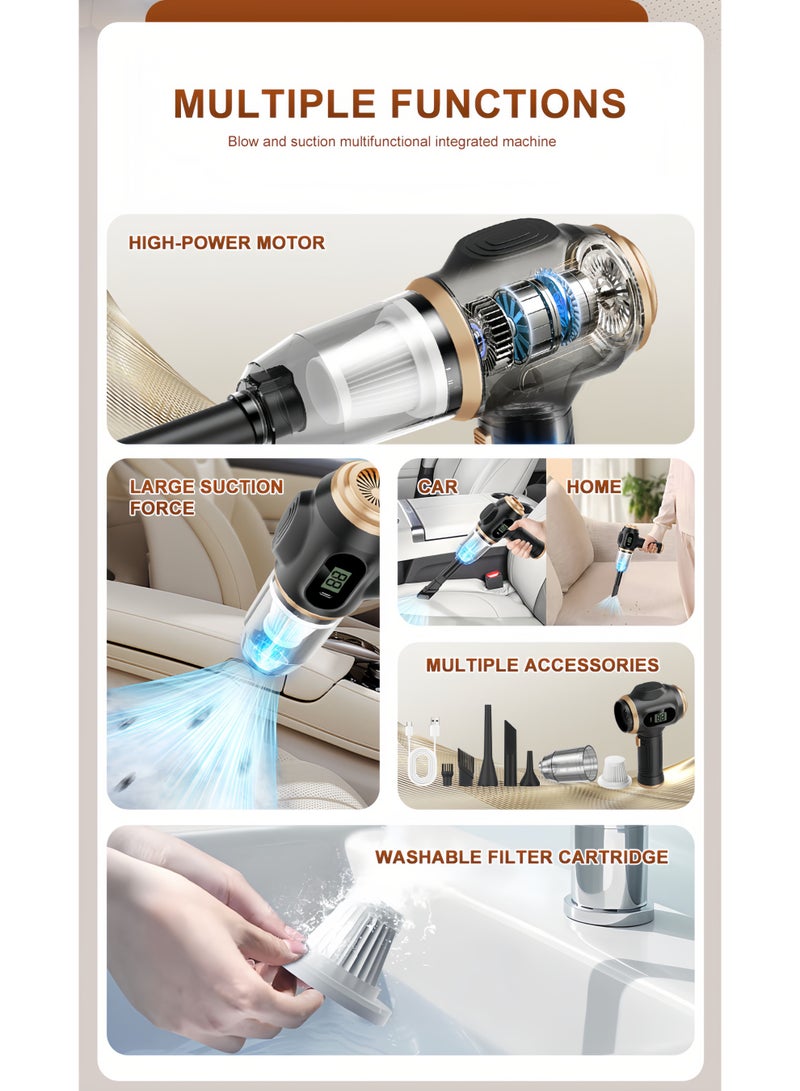 Car Vacuum Cleaner Radio Volume Display Portable High Suction Household Handheld Dust Collector Dust Blower - Image 3