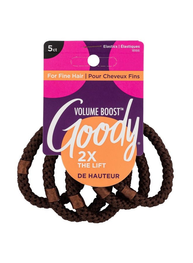Goody Volume Boost Ponytailers Elastics Hair Tie for Fine Hair - 5 Count, Brown - Ouchless Pain-Free Hair Accessories for Women, Men, Boys, & Girls - Perfect for Long Lasting Braids, Ponytails & More - Image 1