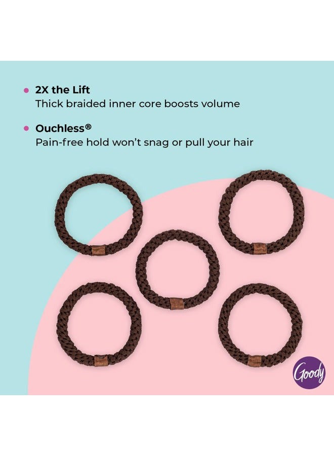 Goody Volume Boost Ponytailers Elastics Hair Tie for Fine Hair - 5 Count, Brown - Ouchless Pain-Free Hair Accessories for Women, Men, Boys, & Girls - Perfect for Long Lasting Braids, Ponytails & More - Image 3