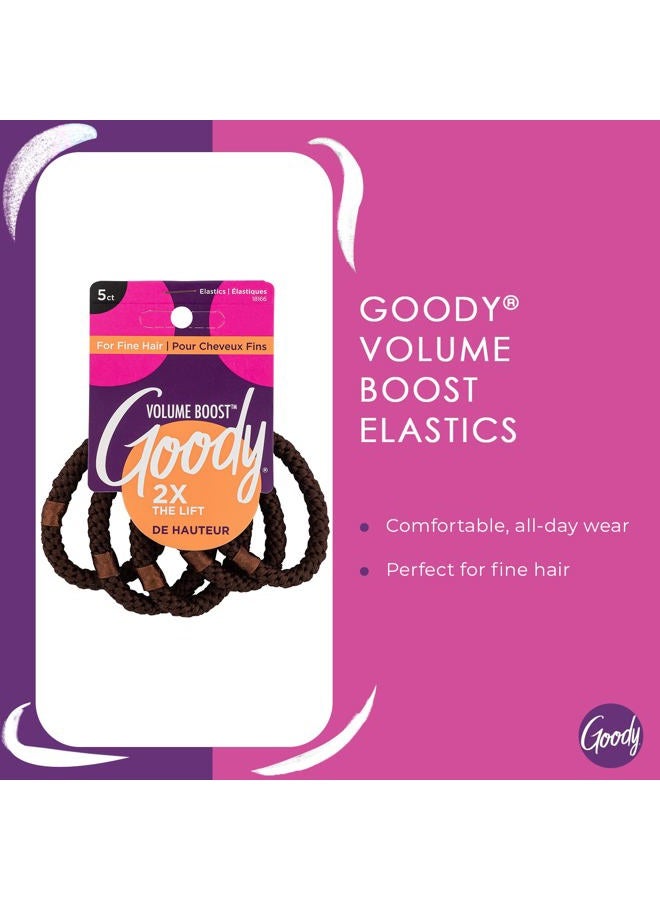 Goody Volume Boost Ponytailers Elastics Hair Tie for Fine Hair - 5 Count, Brown - Ouchless Pain-Free Hair Accessories for Women, Men, Boys, & Girls - Perfect for Long Lasting Braids, Ponytails & More - Image 2