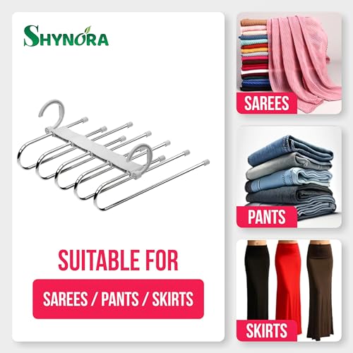 Shynora 2-Pack Multipurpose 5 in 1 Hangers, Stainless Steel Fordable Hangers for All Types of Clothes, Multilayer Pant Hanger for Wardrobe, Multipurpose Hanger Organizer (White) - Image 5