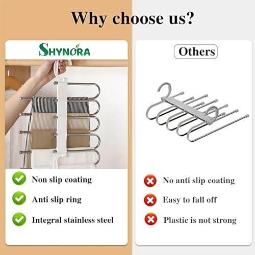 Shynora 2-Pack Multipurpose 5 in 1 Hangers, Stainless Steel Fordable Hangers for All Types of Clothes, Multilayer Pant Hanger for Wardrobe, Multipurpose Hanger Organizer (White) - Image 3