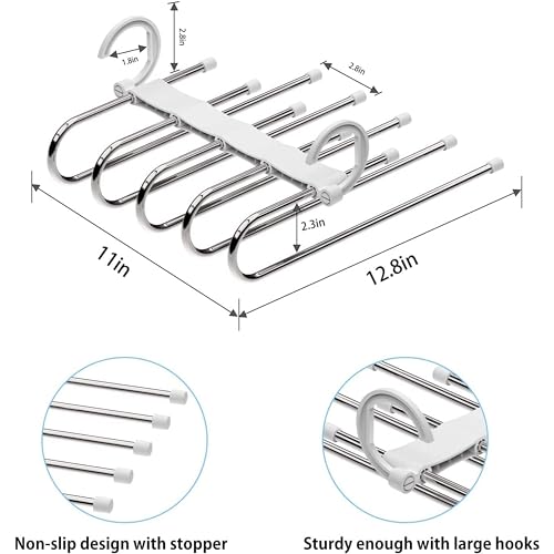 Shynora 2-Pack Multipurpose 5 in 1 Hangers, Stainless Steel Fordable Hangers for All Types of Clothes, Multilayer Pant Hanger for Wardrobe, Multipurpose Hanger Organizer (White) - Image 2