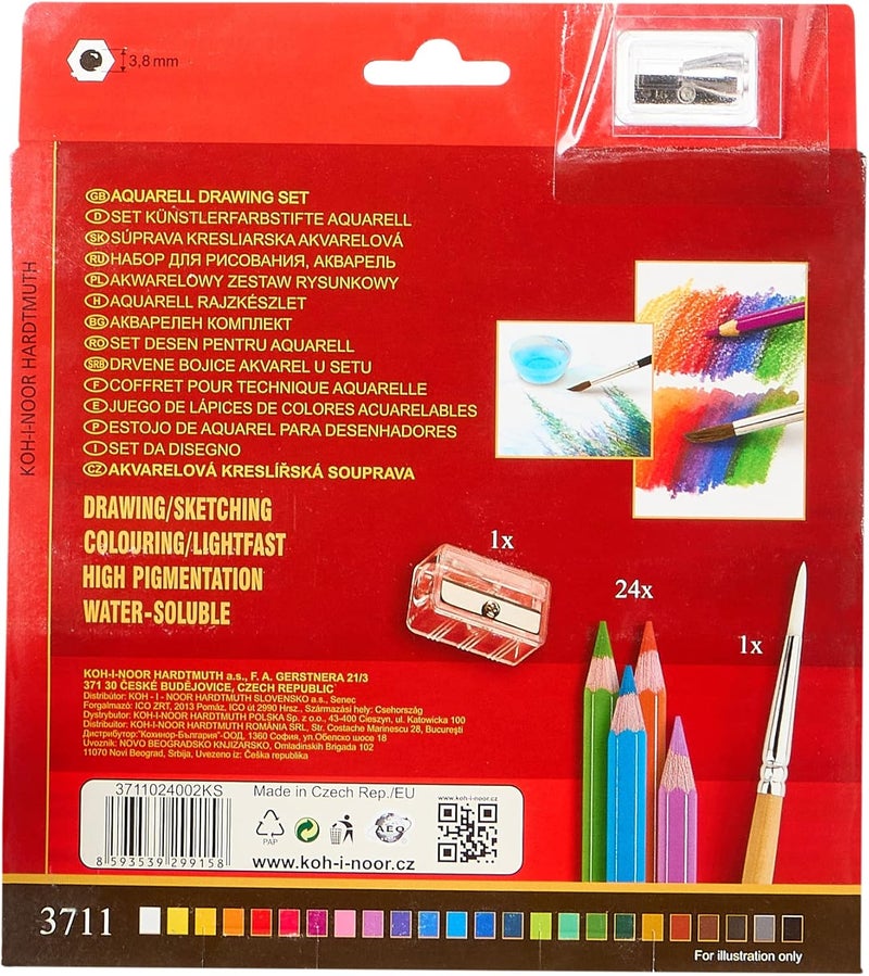KOH-I-NOOR 3711 Aquarell Colored Pencils Set, 24 Pieces - Image 2