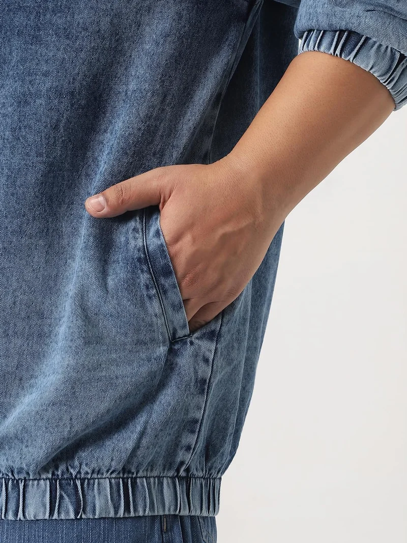 Urbano Fashion  Urbano Plus Men's Blue Relaxed Fit Full Sleeve Harrington Denim Jacket  | Best Price UAE