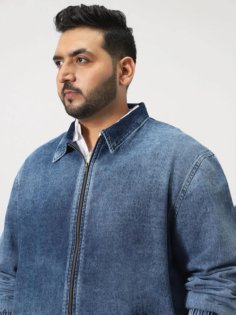 Urbano Fashion  Urbano Plus Men's Blue Relaxed Fit Full Sleeve Harrington Denim Jacket  | Best Price UAE