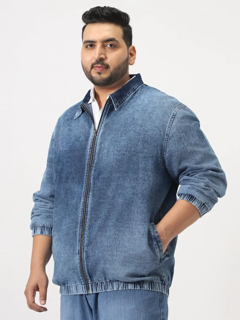 Urbano Fashion  Urbano Plus Men's Blue Relaxed Fit Full Sleeve Harrington Denim Jacket  | Best Price UAE