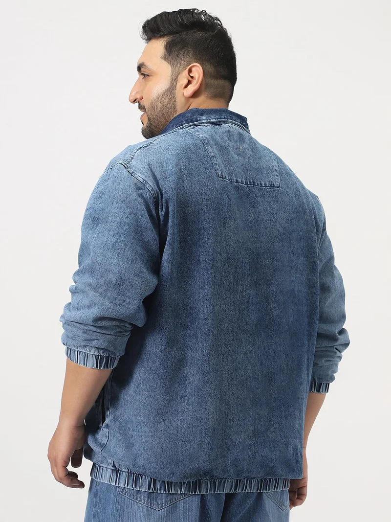 Urbano Fashion  Urbano Plus Men's Blue Relaxed Fit Full Sleeve Harrington Denim Jacket  | Best Price UAE