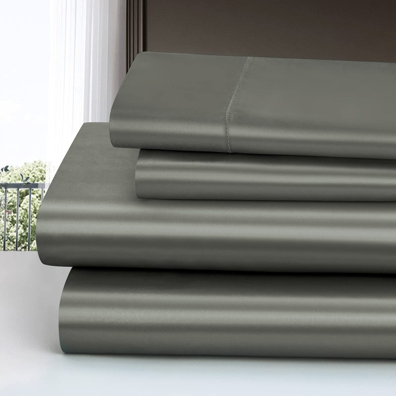 Homiest 4pcs Satin Sheets Set Luxury Silky Satin Bedding Set with Deep Pocket, 1 Fitted Sheet + 1 Flat Sheet + 2 Pillowcases (Queen Size, Dark Grey) - Image 2