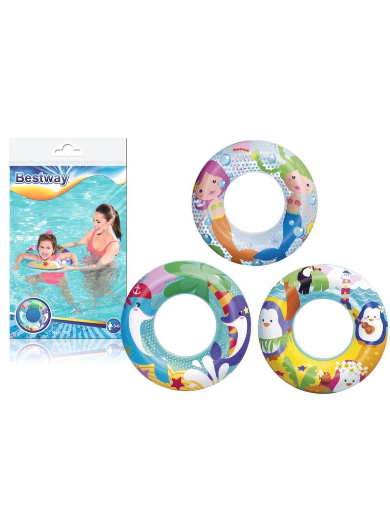 Bestway 51cm Inflatable Swim Ring for Kids - Round Float for Pool and Sea with Sea Creatures - Safe Swim Ring for Children 3 Years and Up - Durable PVC with Safety Valves - 36113 - Image 2