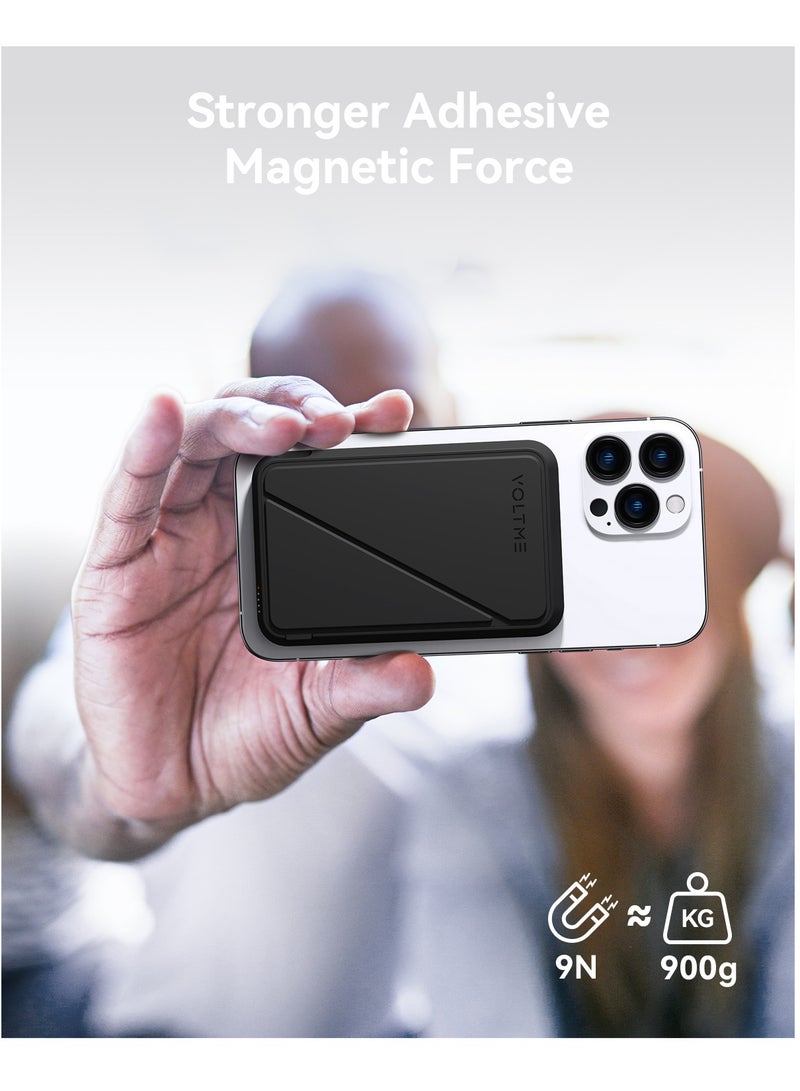 VOLTME 5000mAh MagSafe Power Bank - Magnetic Wireless Charging Power Bank with Strong Magnet, Foldable Stand, Type-C Fast Charging, Ultra Slim Portable Backup Battery Compatible with iPhone Air, iPhone 17/17 Pro/16/15/14/13/12 - Magnetic External Charger Compatible with USB-C for Travel, Daily Use, On-the-Go Charging, Lightweight Pocket Power Bank (Black) - Image 5