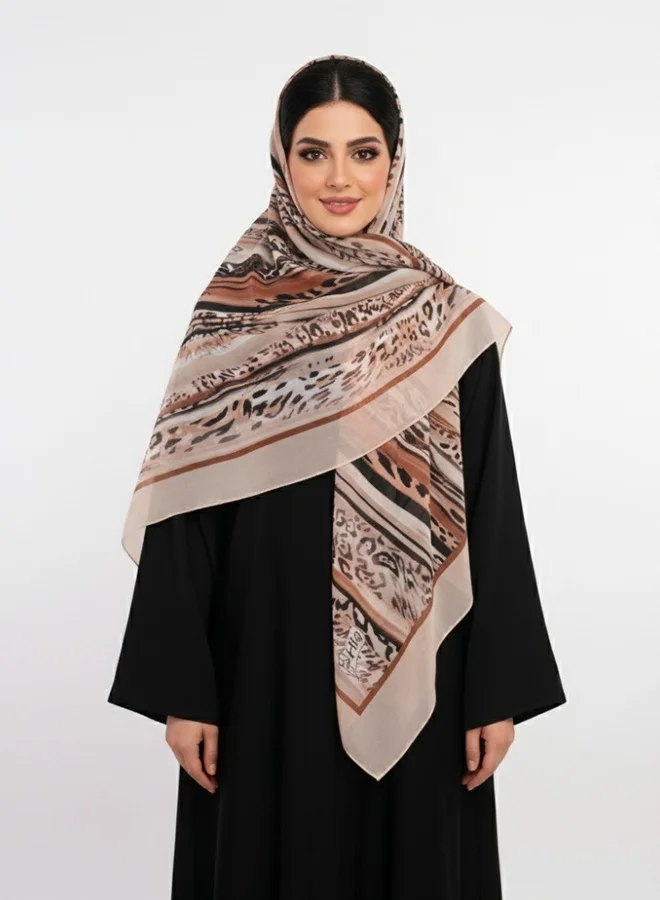 lamha abaya Chiffon Scarf – Earthy Striped Pattern