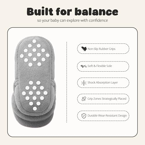 Bufims Baby Fleece Booties 0-6 Months Unisex Newborn Infant Booties Non-Slip First Walkers Shoes Baby Slippers for Baby Boys & Baby Girls Grey - Image 5