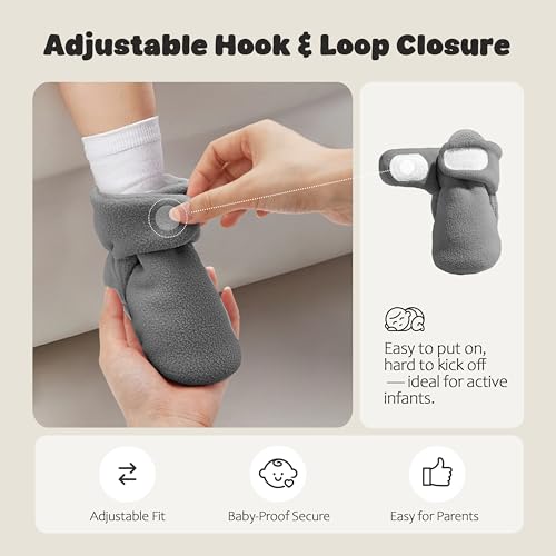 Bufims Baby Fleece Booties 0-6 Months Unisex Newborn Infant Booties Non-Slip First Walkers Shoes Baby Slippers for Baby Boys & Baby Girls Grey - Image 4