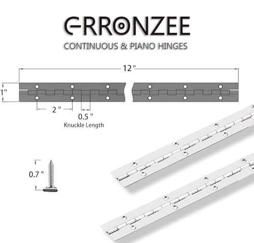 GRRONZEE 2PCS Piano Hinge 12" x 1" Stainless Steel Continuous & Piano Hinge Heavy Duty Piano Hinges, 0.04" Leaf Thickness, 0.5" Knuckle Length, Screw Included - Image 2