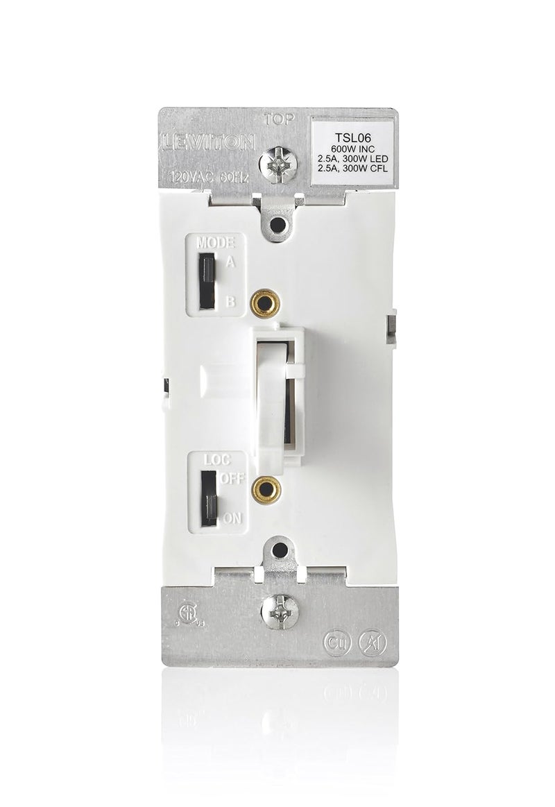 Leviton Toggle Slide Dimmer Switch for Dimmable LED, Halogen and Incandescent Bulbs, TSL06-1LW, White - Image 1
