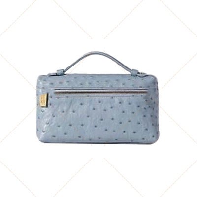 L19 Genuine Leather Handbag Womens gigi Same Shoulder Crossbody Litchi Pattern Calf Leather Bag Kelly Bag All-Match Elegant Fog blue ostrich pattern (gold buckle)