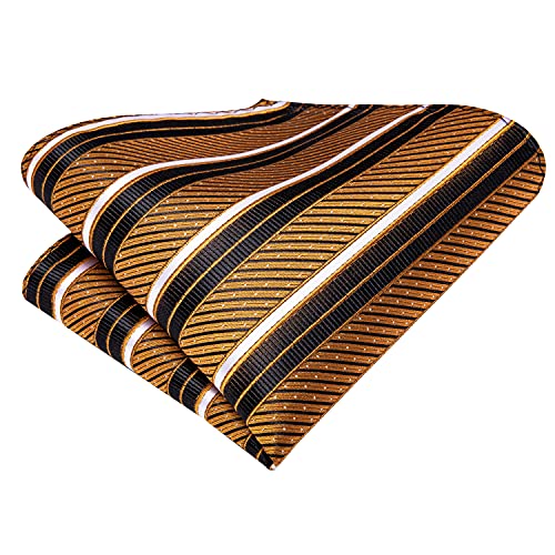 Dubulle Mens Black Gold Striped Tie WOVEN Necktie for Men and Handkerchief Cufflinks Set Wedding Formal Business - Image 3